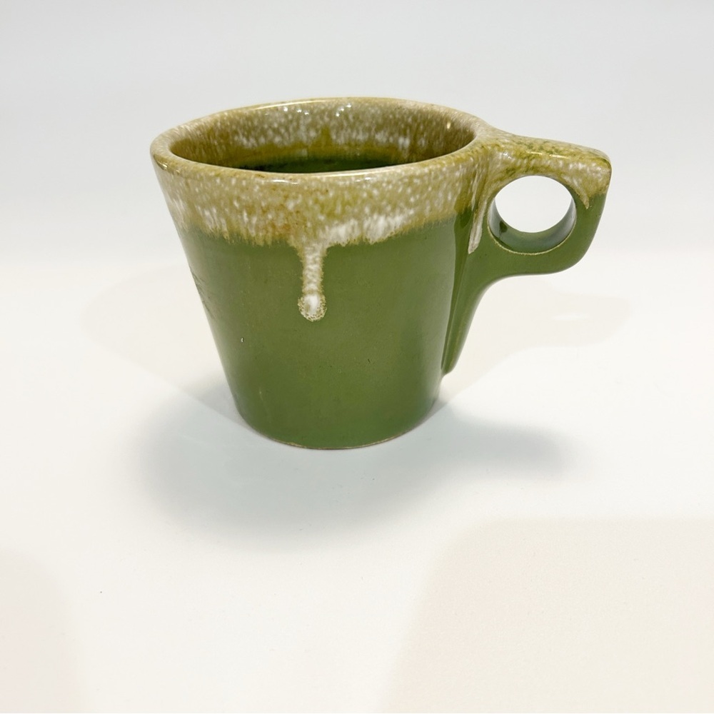 VTG Hull Oven Proof Drip Glaze RARE Green Coffee Mug "O" Handle USA